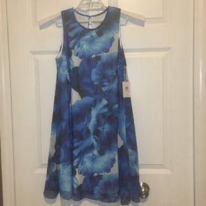 Calvin Klein Blue Floral Print Sleeveless Dress